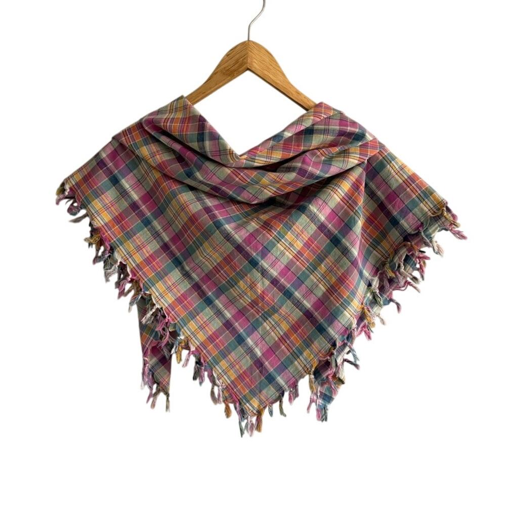 Lightweight Cotton Madras Scarf Pink Plaid Soft Square Summer Wrap